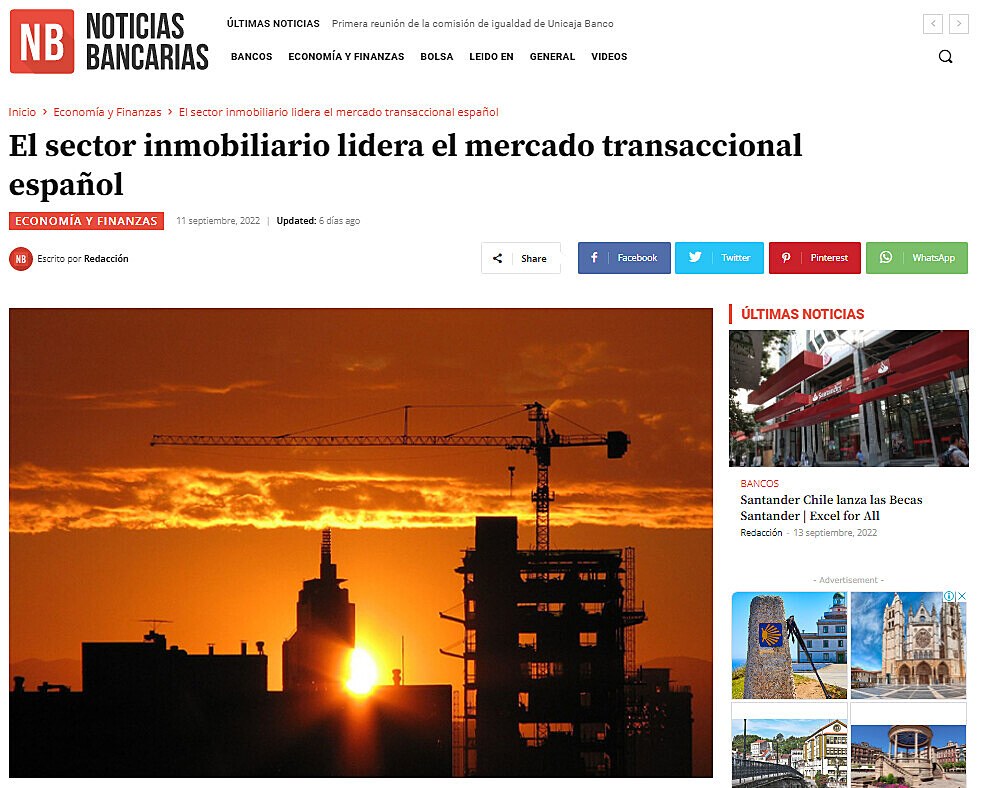 El sector inmobiliario lidera el mercado transaccional espaol